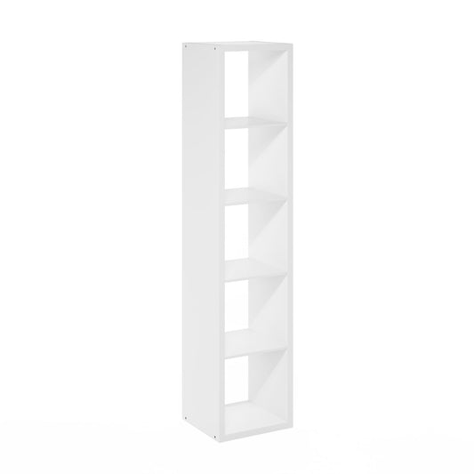 Furinno CUBICLE Book Shelf, 5-Cube Vertical Thick Frame Bookshelf, Horizontally & Vertically Reversible Bookcase with Open Back, 14.6 x 15.9 x 72, for Living Room, Bedroom, Home Office, White