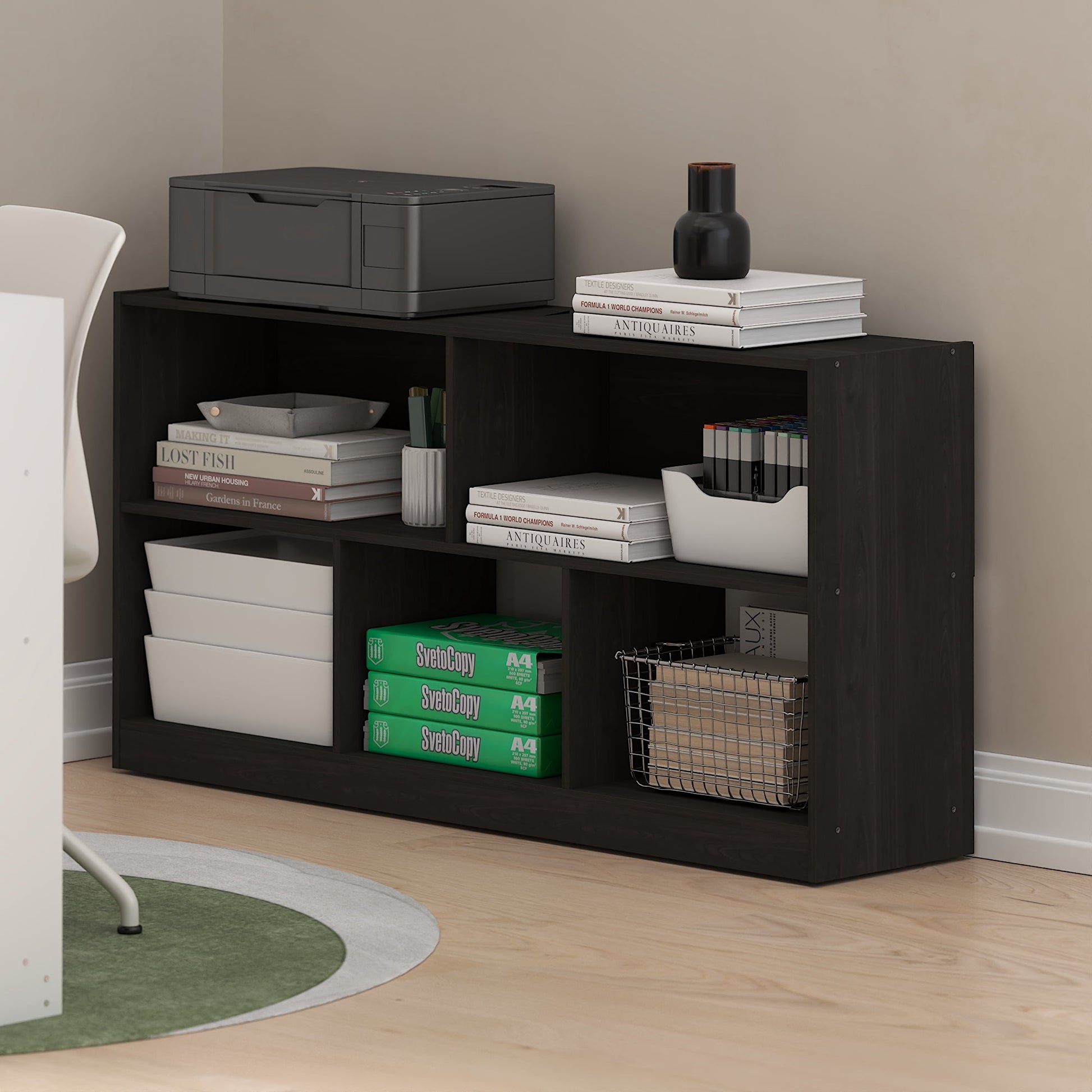 Furinno Daly 5-Cube Horizontal 2 Tier Bookcase, Bookshelf, Storage Organizer, 47 Width, Espresso