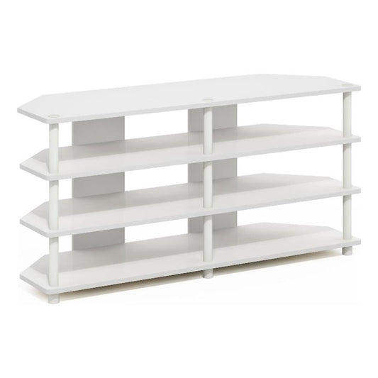 Furinno Econ Easy Assembly 4-Tier Corner TV Stand for TV up to 55-Inch, White/White