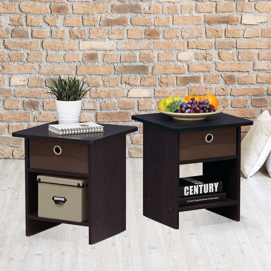 Furinno End Table/ Night Stand Storage Shelf with Bin Drawer, Espresso, Set of two