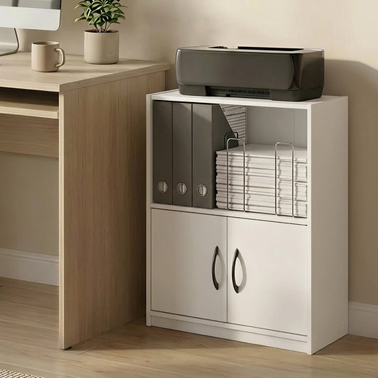 Furinno GRUEN 2-Tier Small Bookcase with Doors 9.3 x 21.8 x 27 White