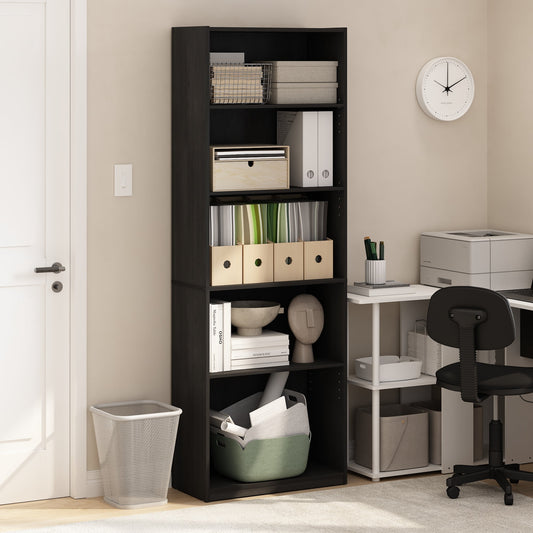 Furinno GEHRY 5-Tier Bookcase in Bookshelf with AdJUSTable Shelves in Blackwood