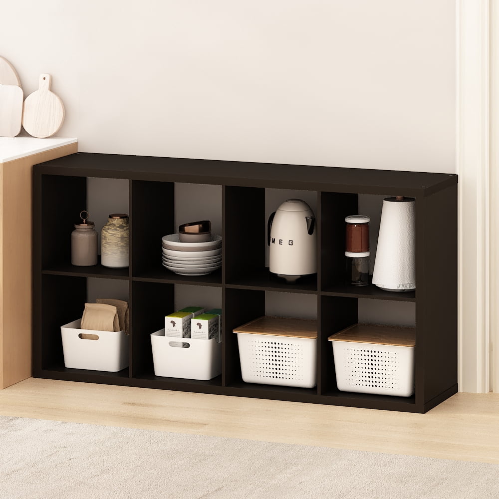 Furinno HERMITE 8 Cube Kitchen Island with Storage Bakers Rack in Black Oak