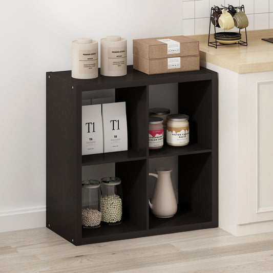 Furinno Hermite 4-Cube Open Shelves Kitchen Storage, Kitchen Island, Bakers Rack, Buffet Sideboard, Dark Oak