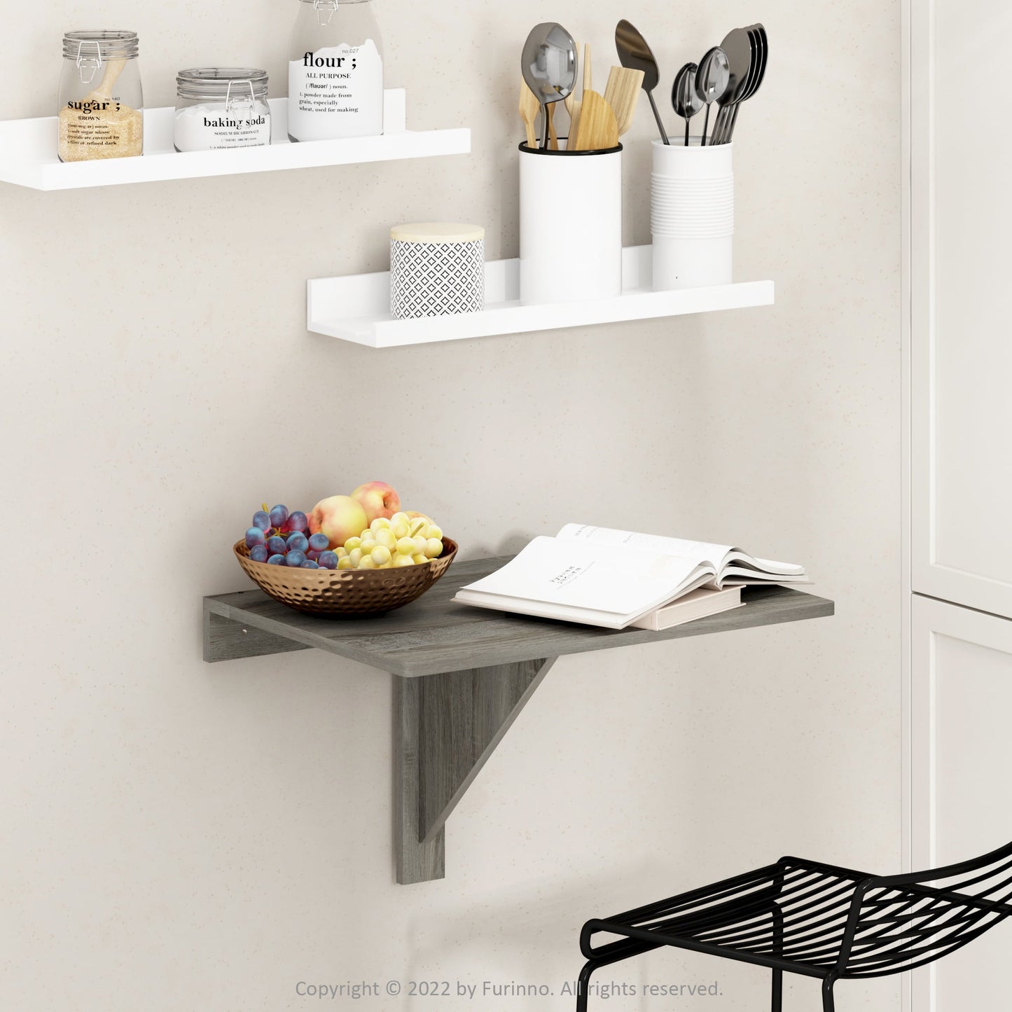 Furinno Hermite Wall Mounting Folding Table, French Oak