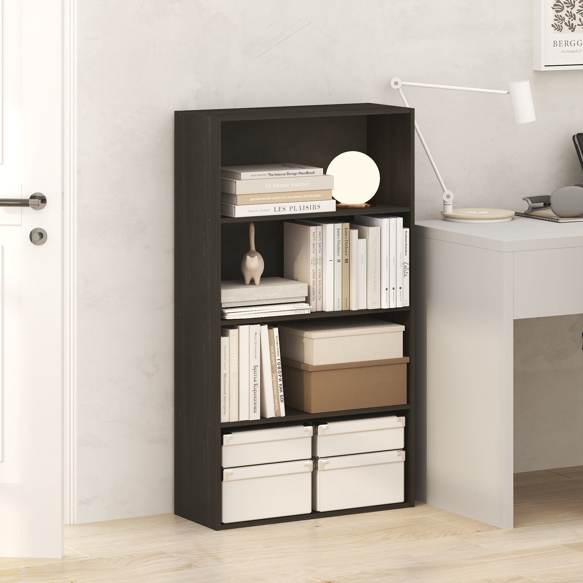 Furinno JAYA 4-Tier Open Shelving Book Shelf 9.5 x 23.6 x 41.9 Espresso