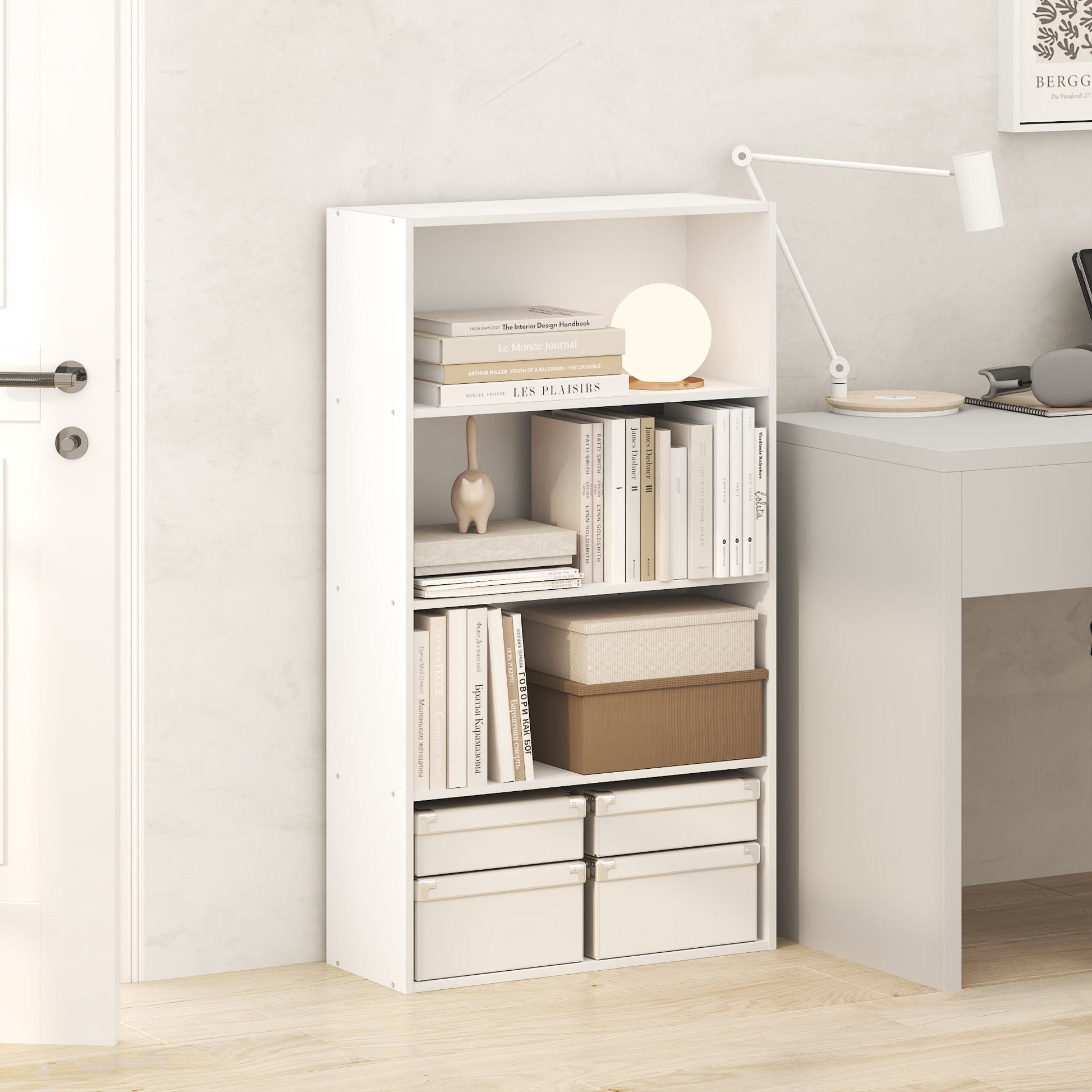 Furinno JAYA 4-Tier Open Shelving Book Shelf 9.5 x 23.6 x 41.9 White