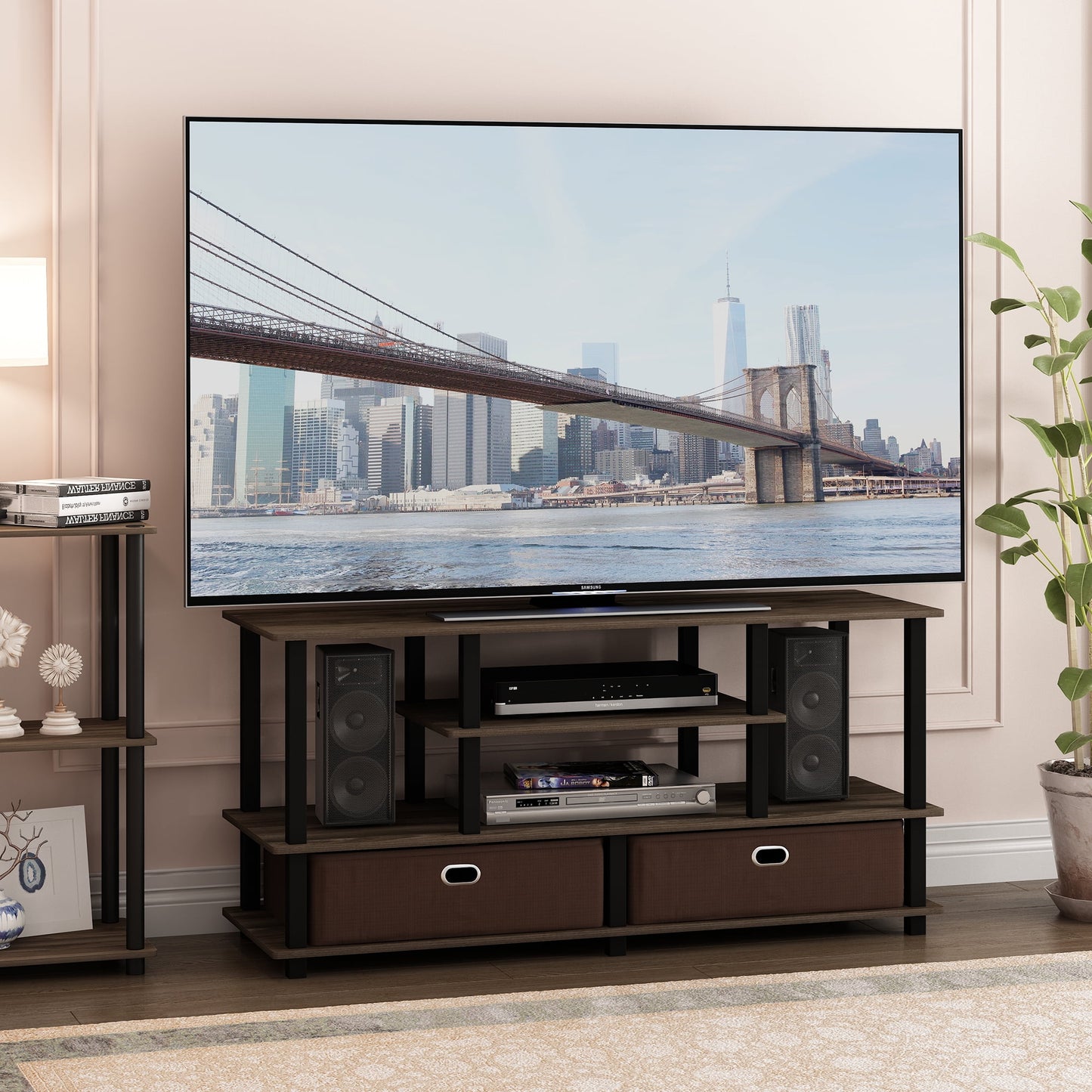 Furinno 15118 JAYA TV Stand Up To 50-Inch, French Oak Grey/Black
