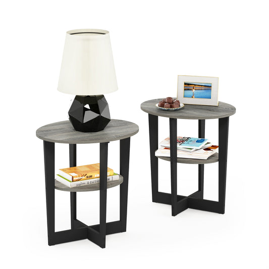 Furinno JAYA Oval End Table, French Oak Gray/Black (Set of 2)