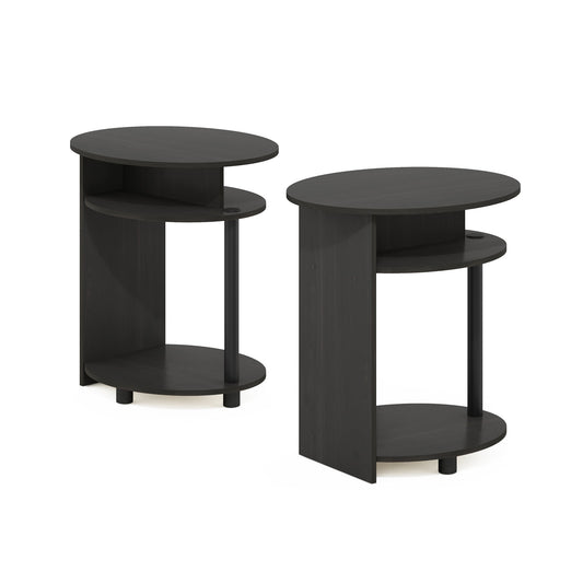 Furinno JAYA Simple Design Oval End Table, Set of 2, Walnut