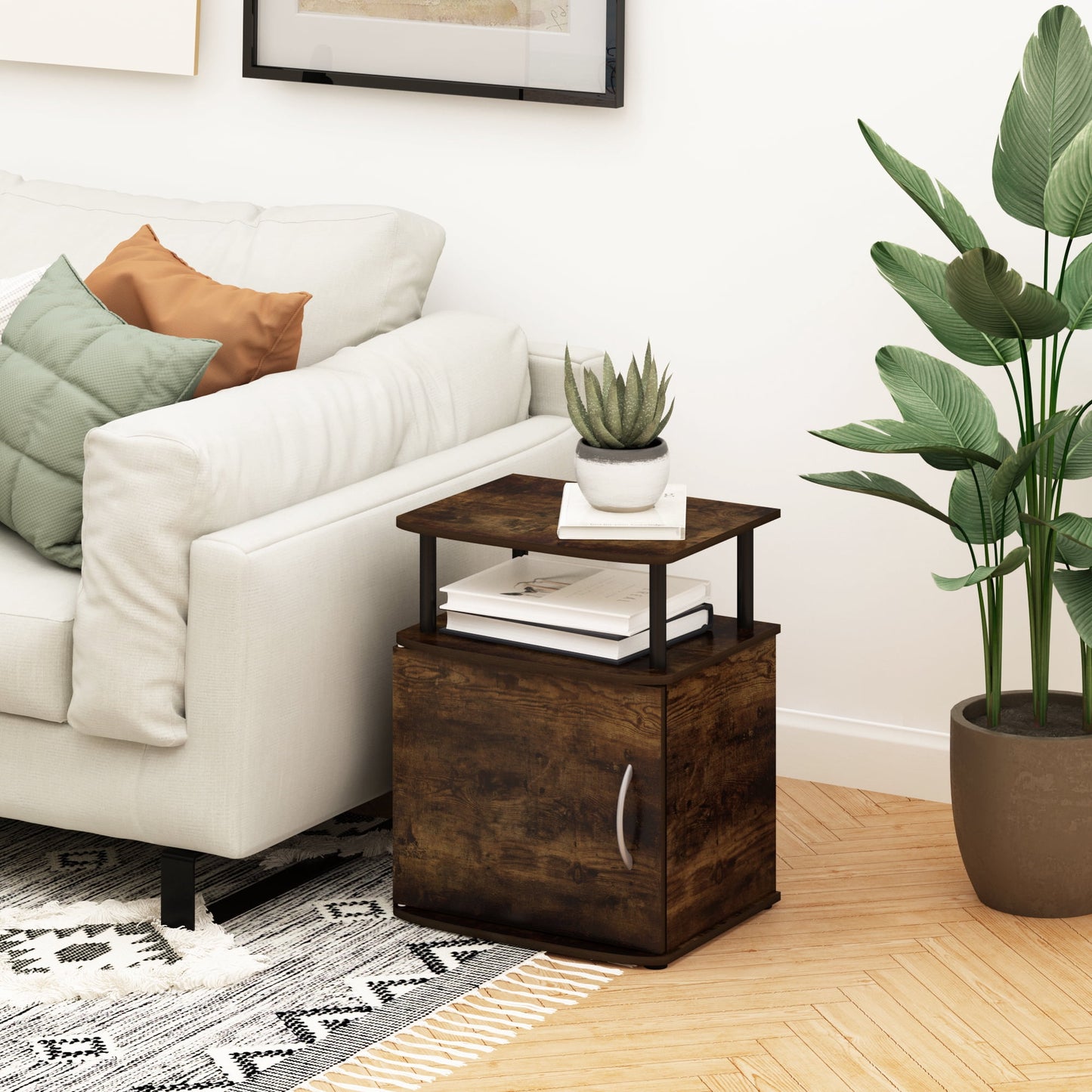 Furinno JAYA Utility Design End Table, Amber Pine/Black