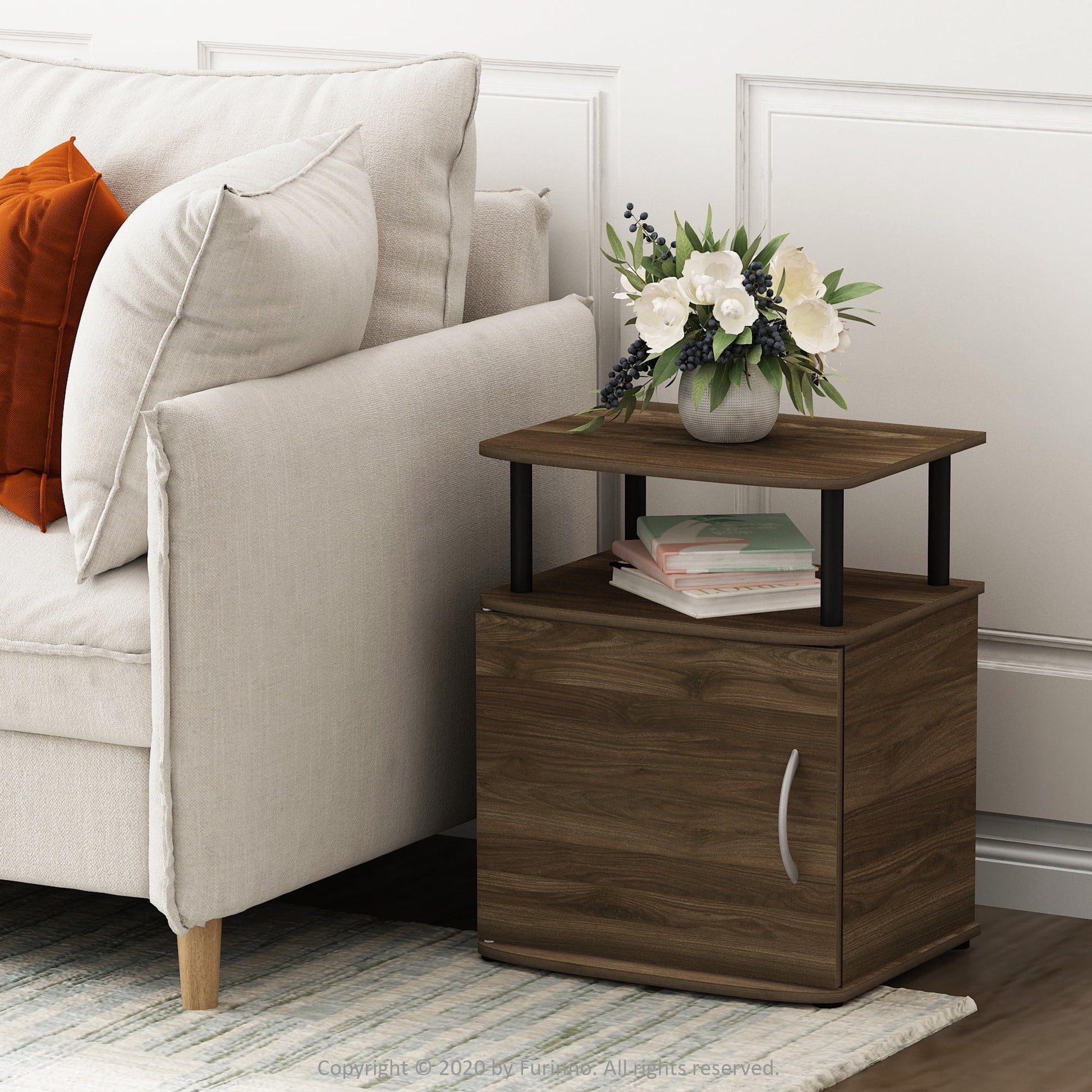 Furinno JAYA Engineered Wood End Table in Columbia Walnut/Black (Set of 2)