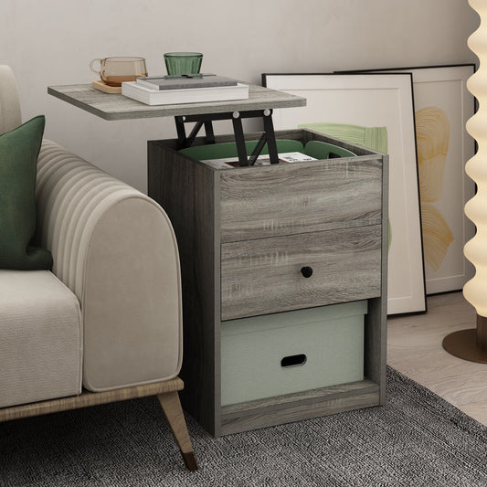 Furinno Jensen Mesita de Noche con Tapa Elevable, Roble Gris FrancÃ©s