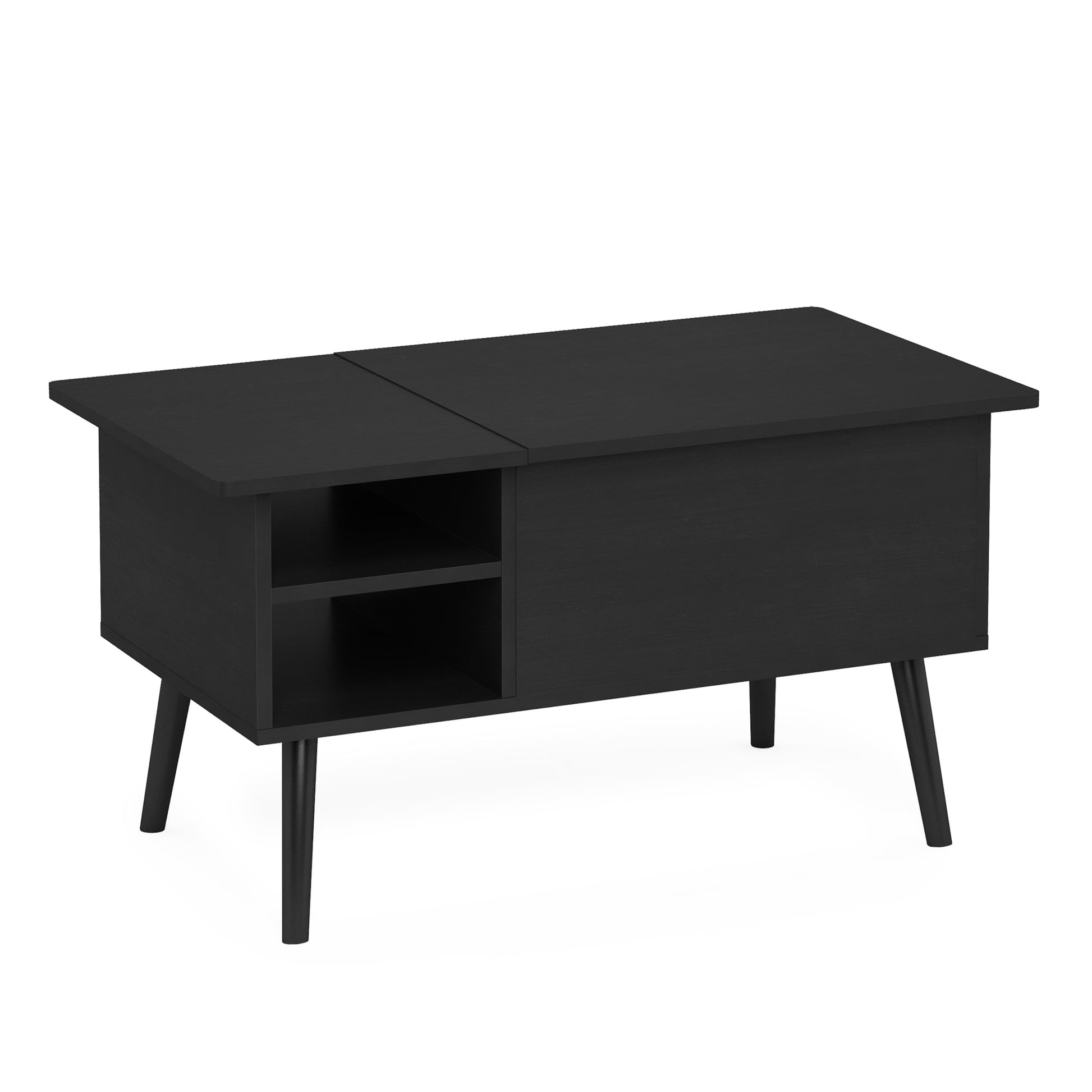 Furinno Jensen Wooden Leg Lift Top Coffee Table With Hidden Compartment and Side Open Storage Shelf for Living Room, Americano