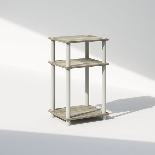Furinno Just 3-Tier Turn-N-Tube Open Storage Nightstand, 1-Pack, Sonoma Oak/White