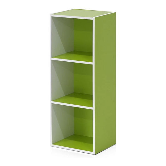 Furinno LUDER Engineered Wood 3-Tier Open Shelf Bookcase in White/Green