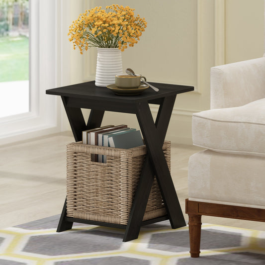 Furinno Modern Engineered Wood Simplistic Criss-Crossed End Table in Espresso
