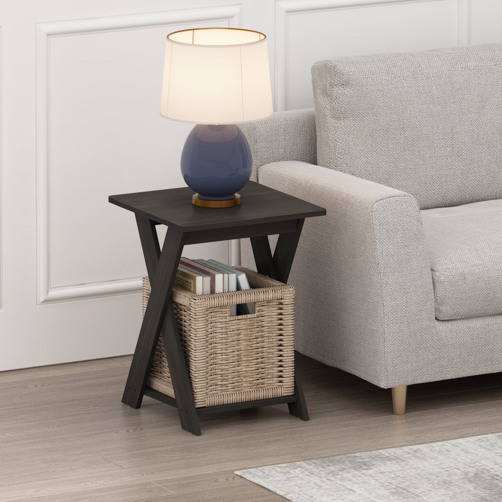 Furinno Modern Simplistic Criss-Crossed End Table,Espresso, Set of 2