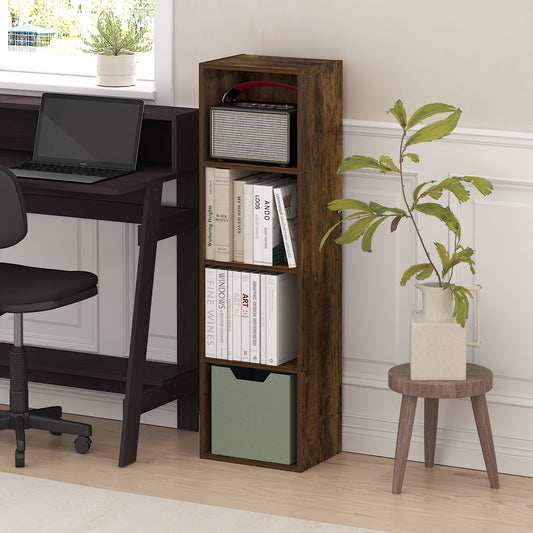 Furinno PASIR Book Shelf, 4-Tier Bookcase, Bookshelf, Open Storage Shelf, 9 x 12 x 42 Inches, for Home Office, Living Room, Amber Oak