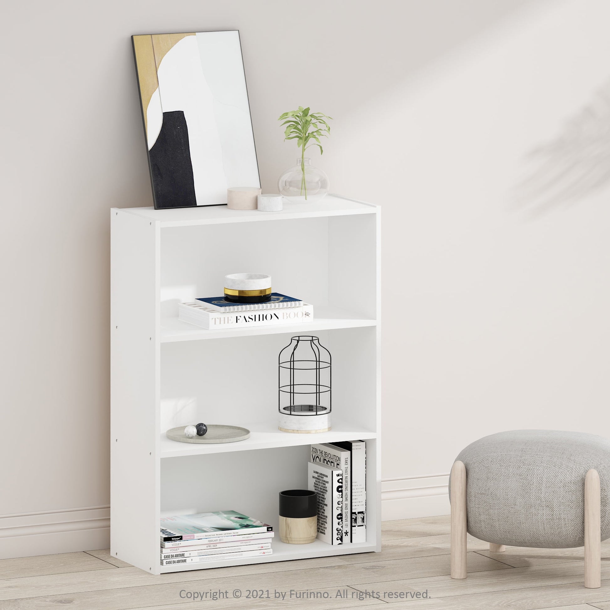 Furinno PASIR Repisa Abierta ContemporÃ¡nea de Madera Industrializada de 3 Niveles en Blanco Liso