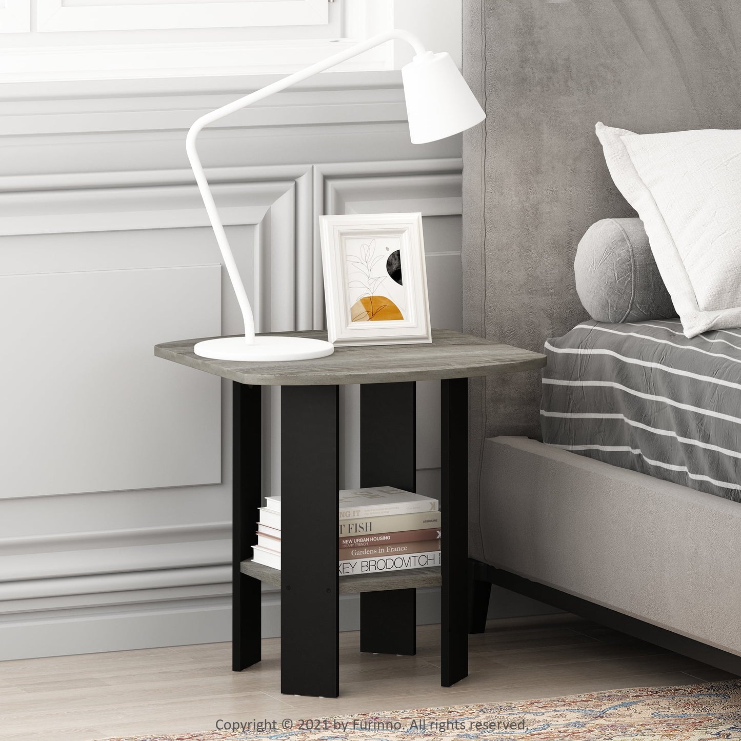 Furinno Simple Design End/Side Table, French Oak Grey, Set of 2
