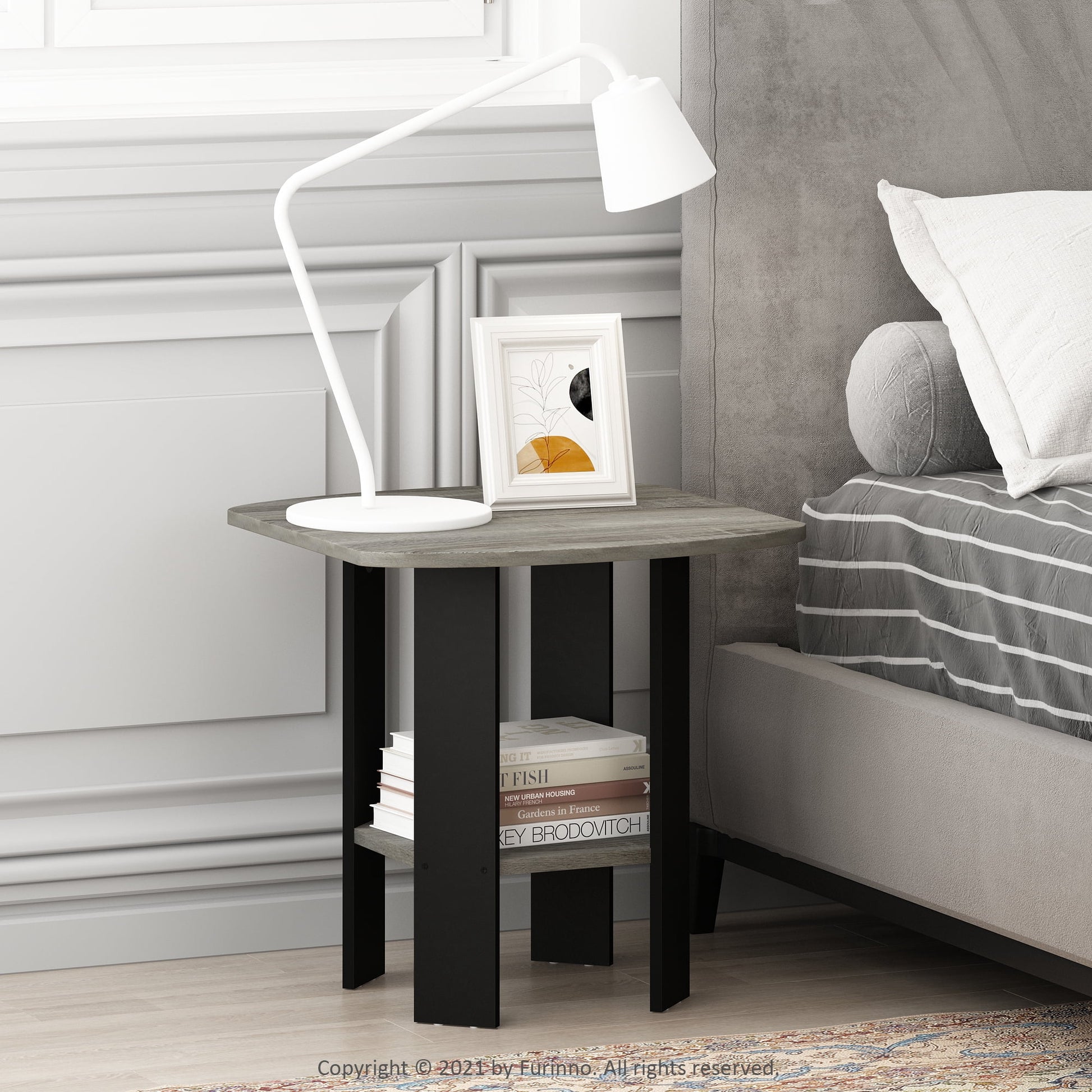 Furinno Simple Design End/Side Table, French Oak Grey, Set of 2