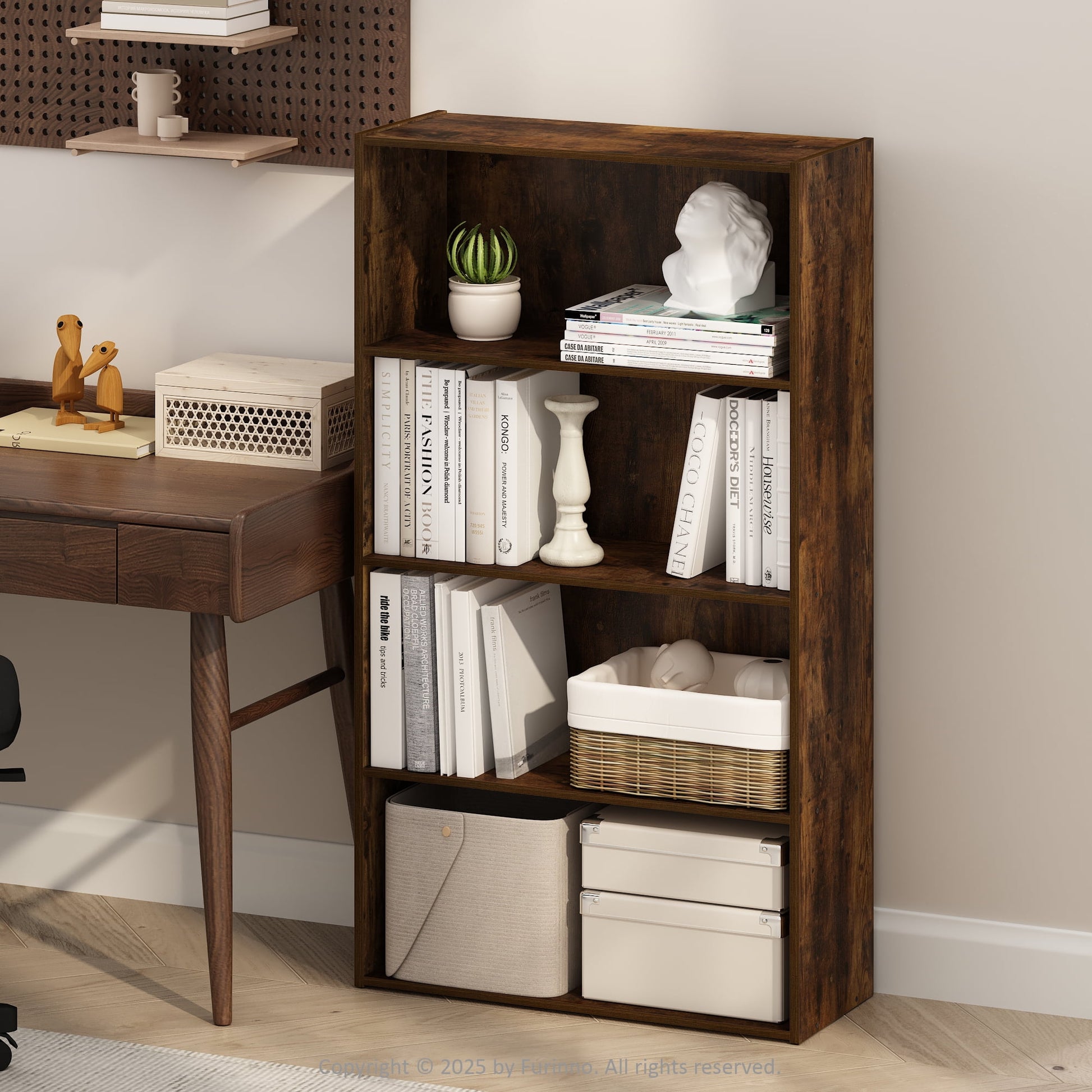 Furinno Simple Open Shelf, Bookcases, 4-Tier, Amber Pine