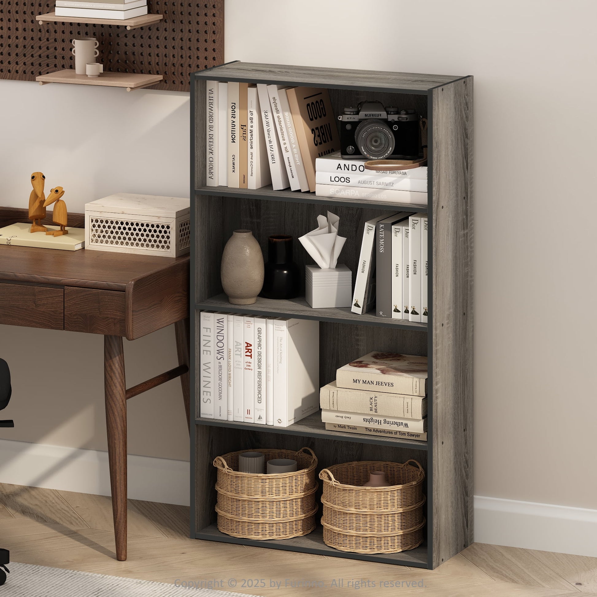 Furinno Simple Open Shelf, Bookcases, 4-Tier, French Oak