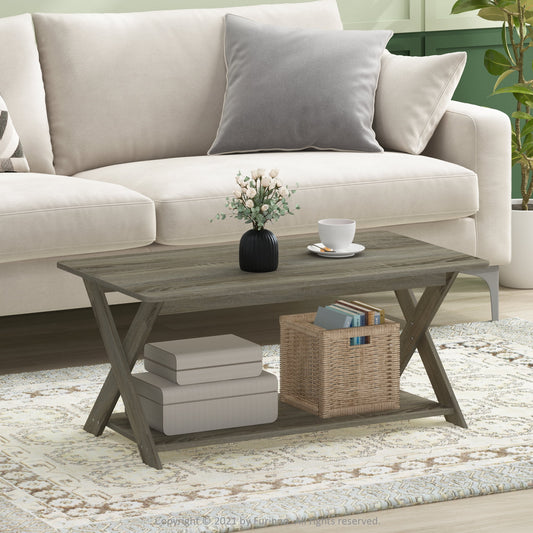 Furinno Simplistic Criss-Crossed Coffee Table, French Oak
