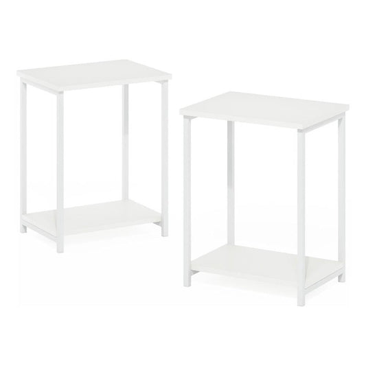 Simplistic Industrial Metal Frame End Table, 2-Pack, White/White