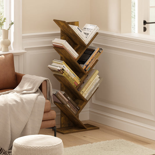 Furinno EstanterÃ­a de Ãrbol de 7 Niveles para Piso, Librero de Ãrbol, Pino Ãmbar