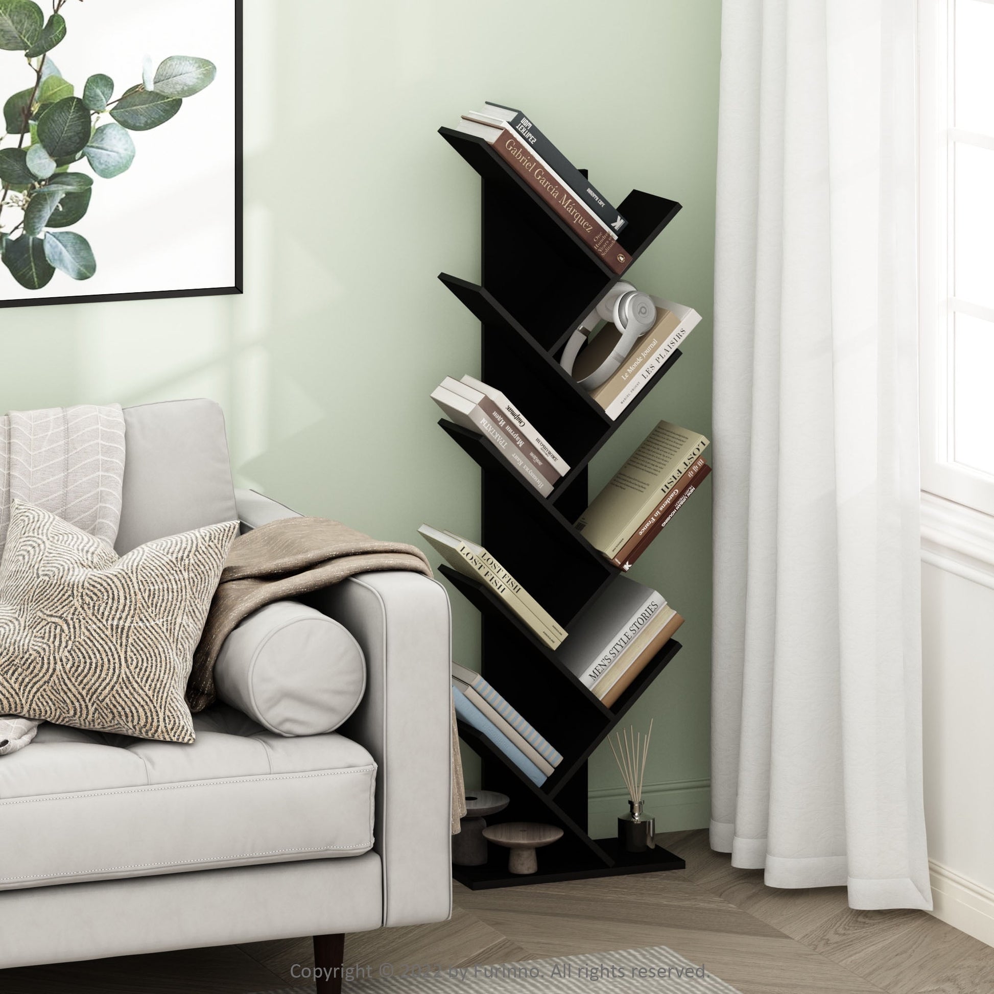 Furinno Tree Bookshelf 9-Tier Floor Standing Tree Bookcase, Espresso