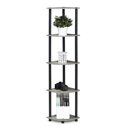 Furinno Turn-N-Tube 11.6"W x 11.6"D x 57.7"H 5-Shelf Decorative Shelves, Gray and Black