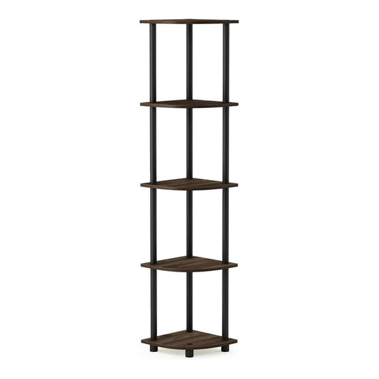 Furinno 99811 Turn-N-Tube 5 Tier Corner Display Rack Multipurpose Shelving Unit, Columbia Walnut/Black