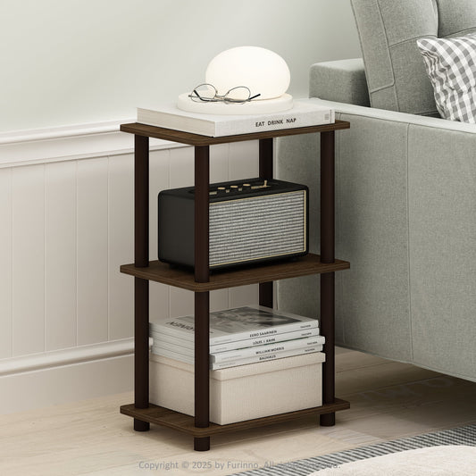 Furinno Turn-N-Tube 2-Tier End Table, Side Table, Walnut/Brown