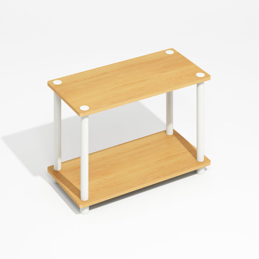 Furinno Turn-N-Tube 2-Tier No Tools Tube Shelf/End Table, Light Beech/White