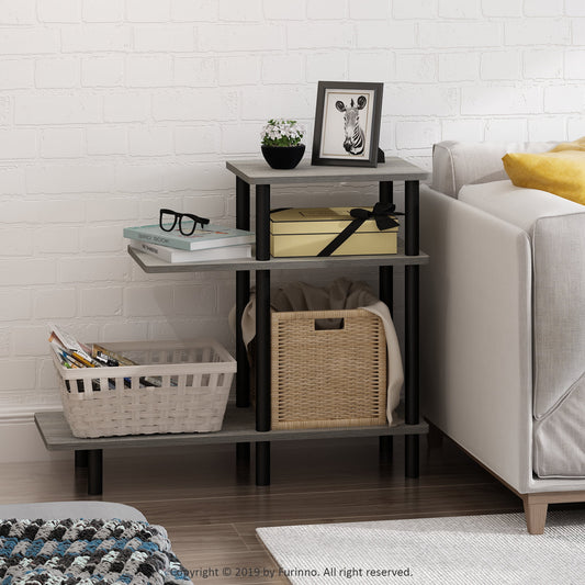 Furinno Turn-N-Tube 3-Tier Sofa Side Table, French Oak/Black