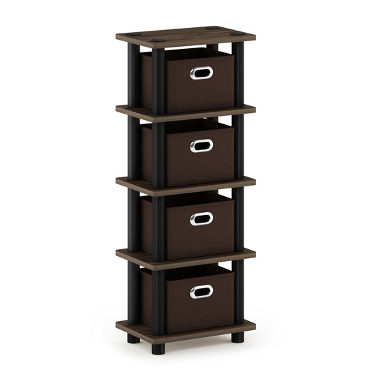 Furinno Turn-N-Tube 4-Bins System Rack, Columbia Walnut/Black/Dark Brown