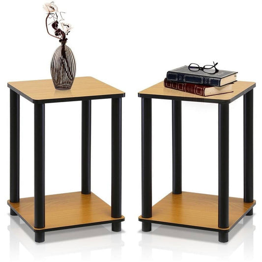 Furinno Turn-N-Tube Haydn End Table, Light Cherry/Black, Set of 2