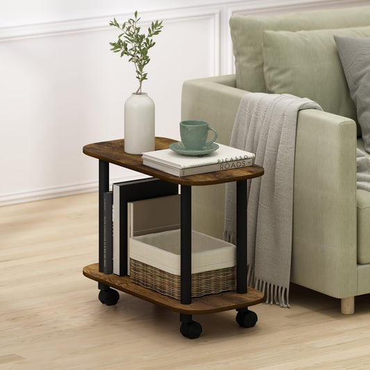 Furinno TURN-N-TUBE Oval End Table with Casters in Amber Pine
