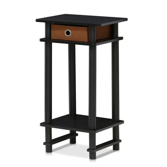Furinno Turn-N-Tube Tall End Table with Bin, Espresso/Brown