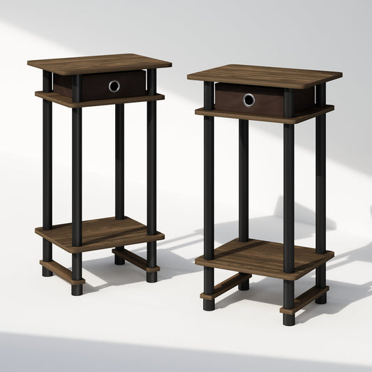 Furinno Turn-N-Tube Tall Nightstand with Bin, Columbia Walnut/Black/Dark Brown, Set of 2