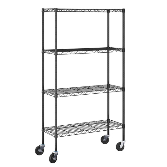 Furinno Wayar 4-Tier Metal Storage Shelf Rack Cart with Casters, 36 x 14 x 58, Black