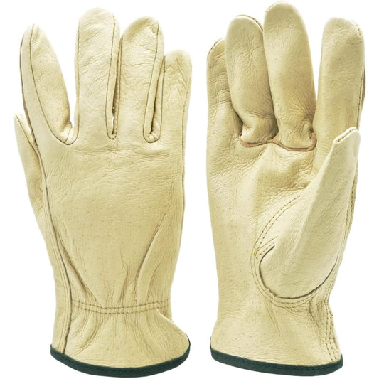 G & F Grain Pigskin Leather Work Gloves, Size Medium, 3 Pairs