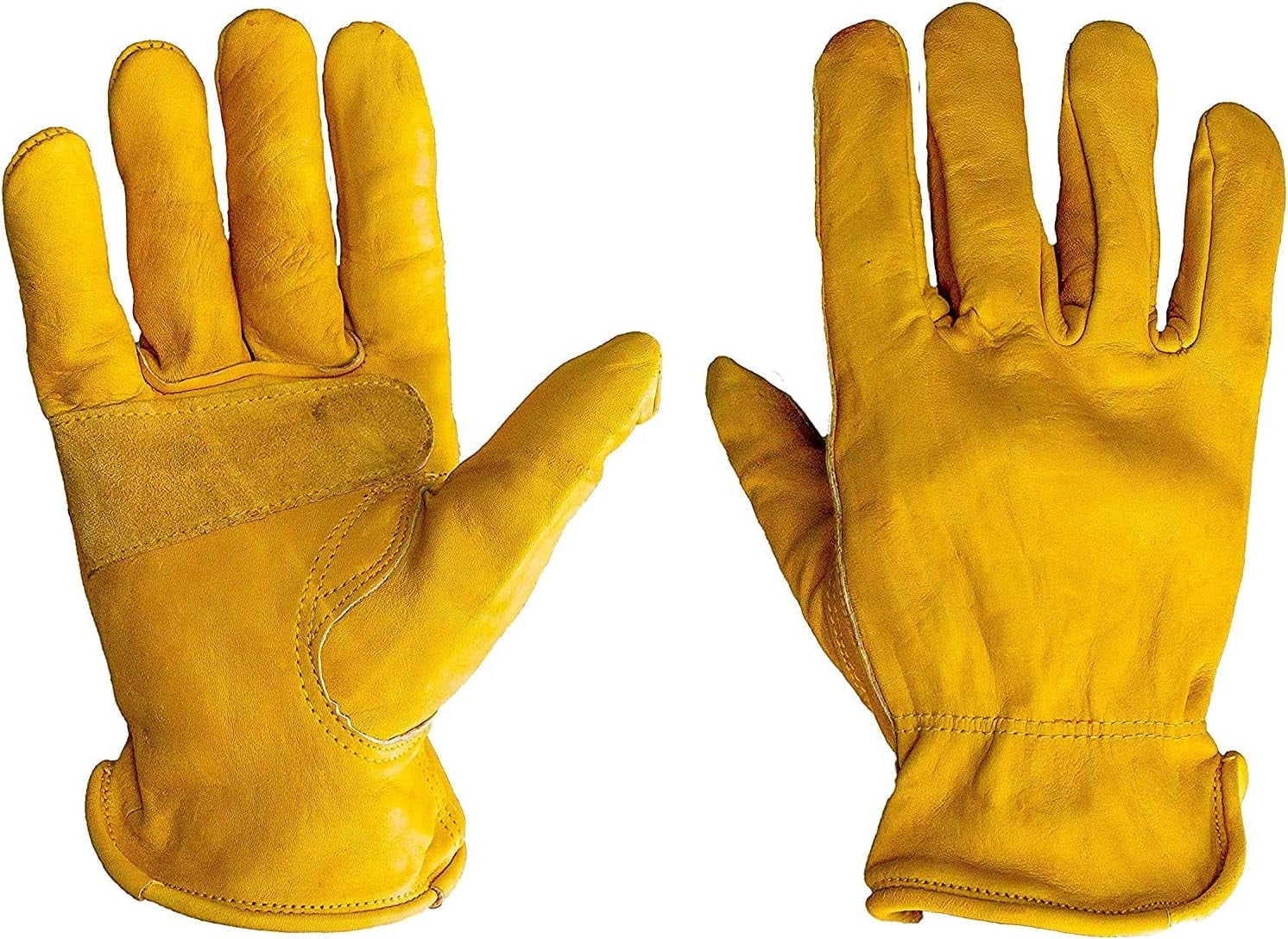G & F Premium Genuine Grain Cowhide Leather Gloves with Reinforced Patch Palm, 3 Pairs, Size Large