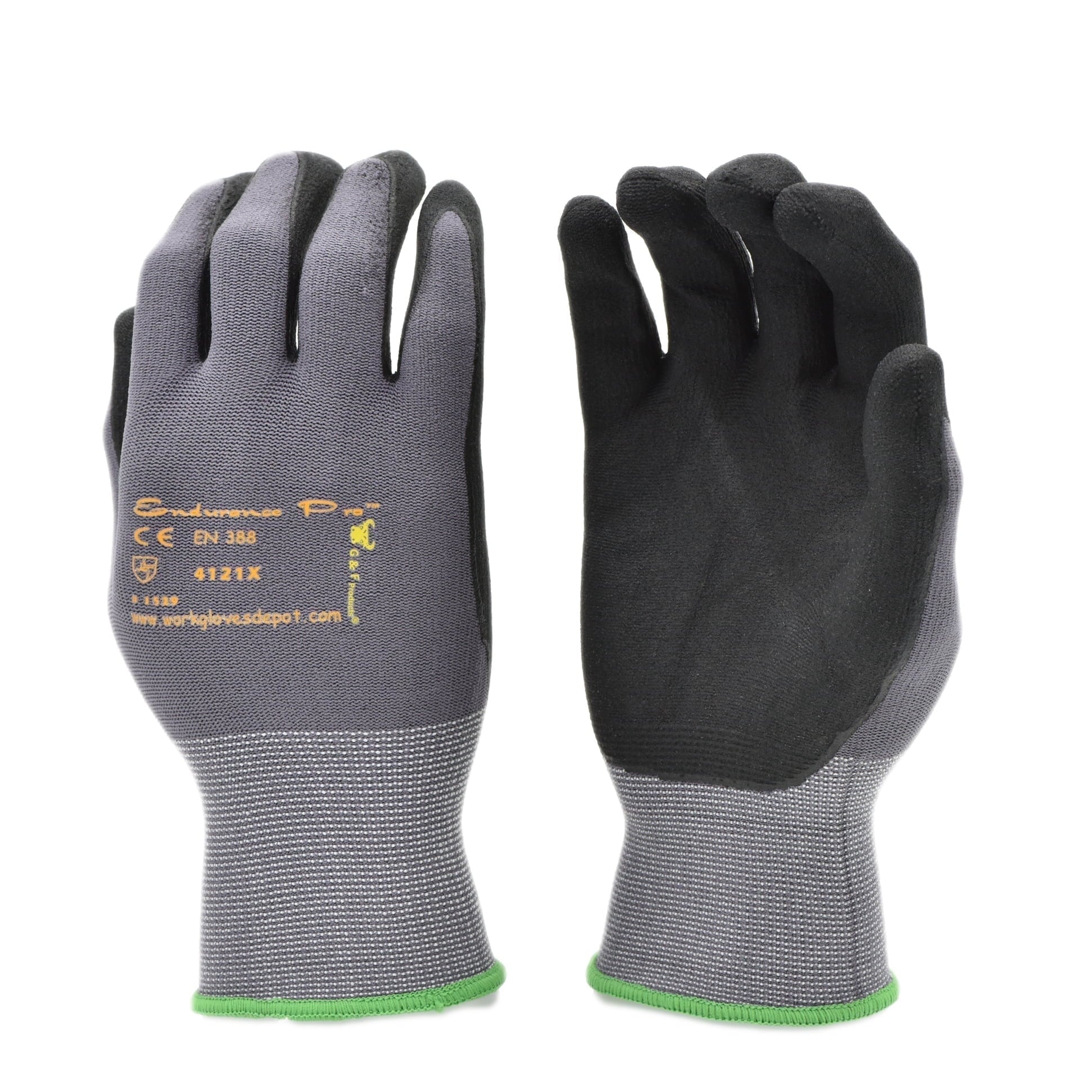 G & F Products Endurance Pro Seamless Knit Nylon Gloves with Micro Form Nitrile Grip, Large 12 Paris