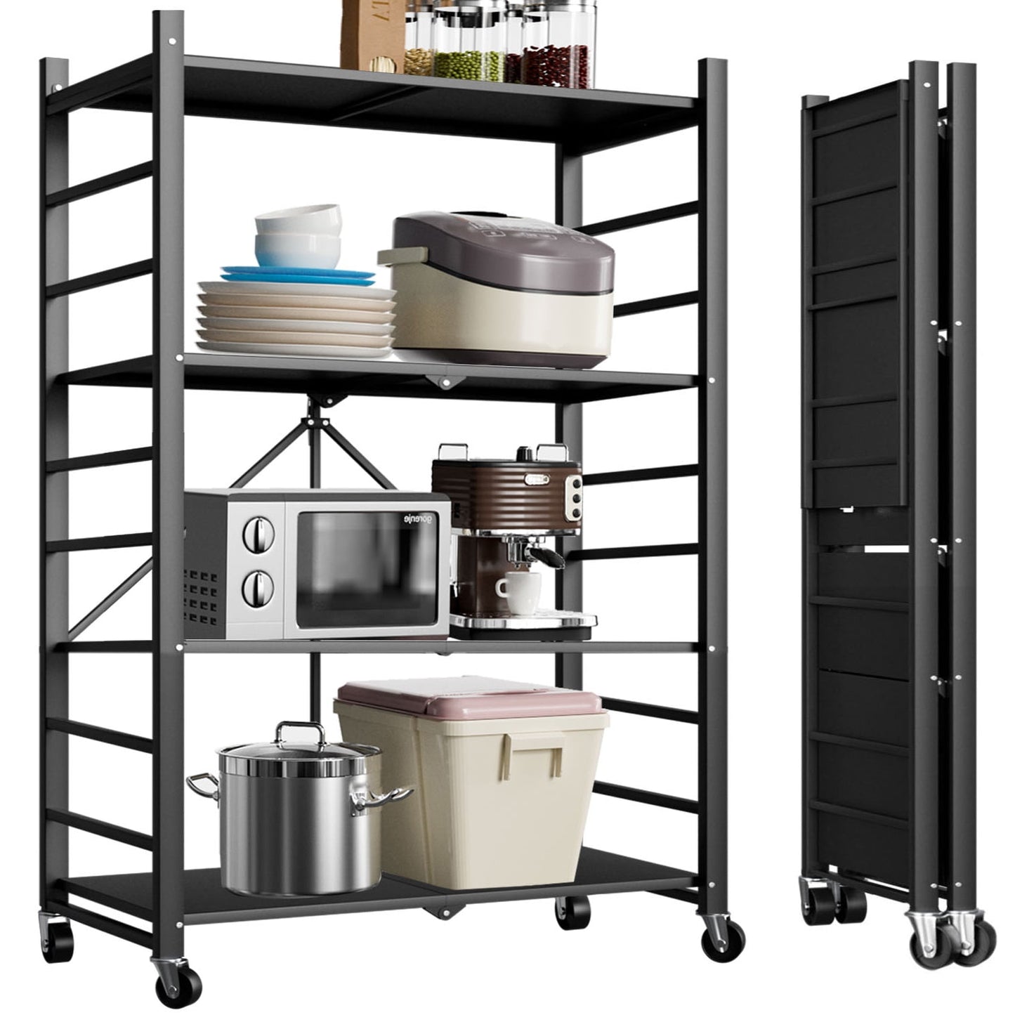 Camkey Foldable 4-Tier Storage Shelves, Black