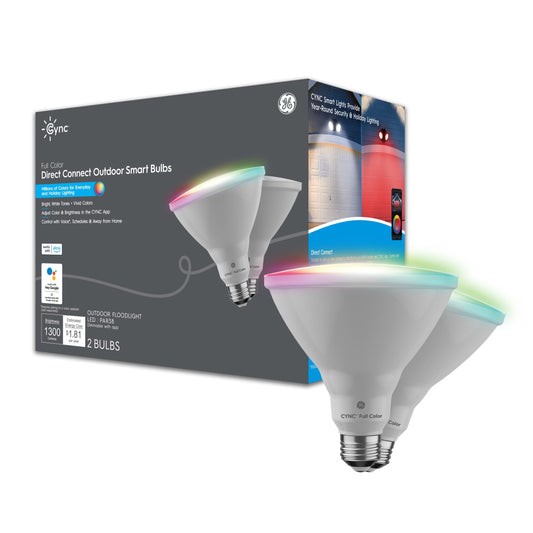 GE Cync PAR38 Smart LED Light Bulbs, Color Changing Outdoor Floodlights, Works with Alexa and Google Home (2 Pack)