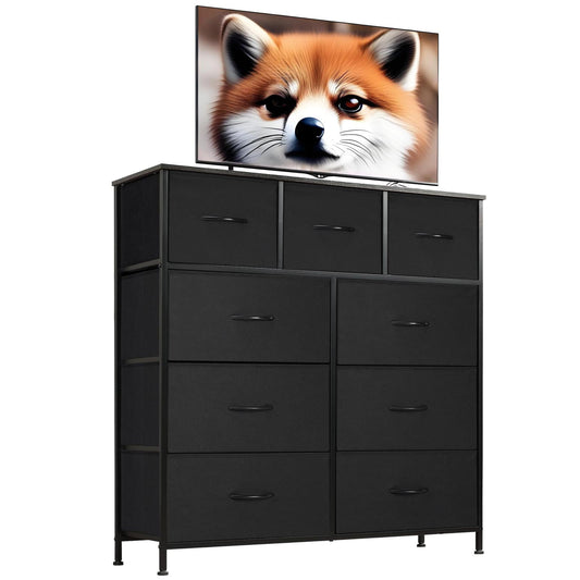Gianna 9 Drawers Dresser, Fabric Drawer Cabinet for Home Office, Black