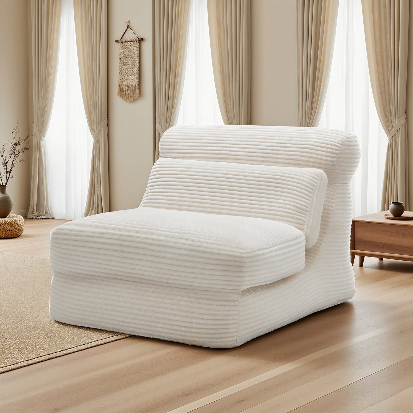 Gianna Convertible Folding Sofa Bed, Sleeper Chair with Backrest, Portable Fold Out Floor Lounger for Guest Room, Living Room, or Dorm, Beige